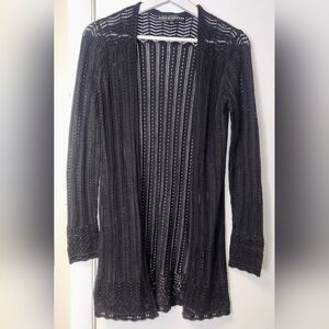 Ralph Lauren Black Label Silk Crochet Boho Duster Cover Up in Black Size S